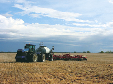 Direct seeding an annual crop into a tall fescue stand sprayed out the previous fall.