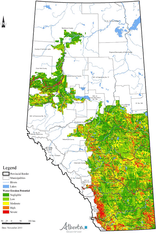 generalized water erosion risk under bare-soil fallow landuse