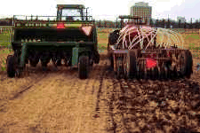 Both a disc drill (left) and an air drill (right) work well for direct seeding into sod.